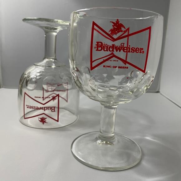 2 Vintage Budweiser Beer Goblets w/‎ Thumbprint Red Logo 6" Tall - Picture 2 of 7